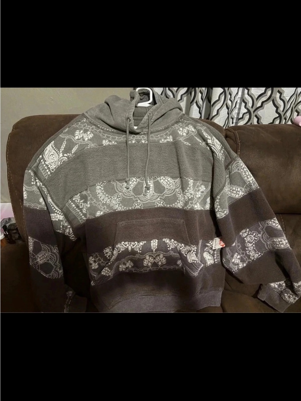 FP Movement by Free People Gray Striped Paisley Hooded Sweatshirt